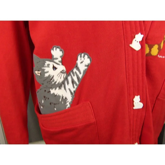 Vintage Linda Lori Womens Red Cat Cardigan Sweater One‎ Size OSFM - Picture 3 of 6